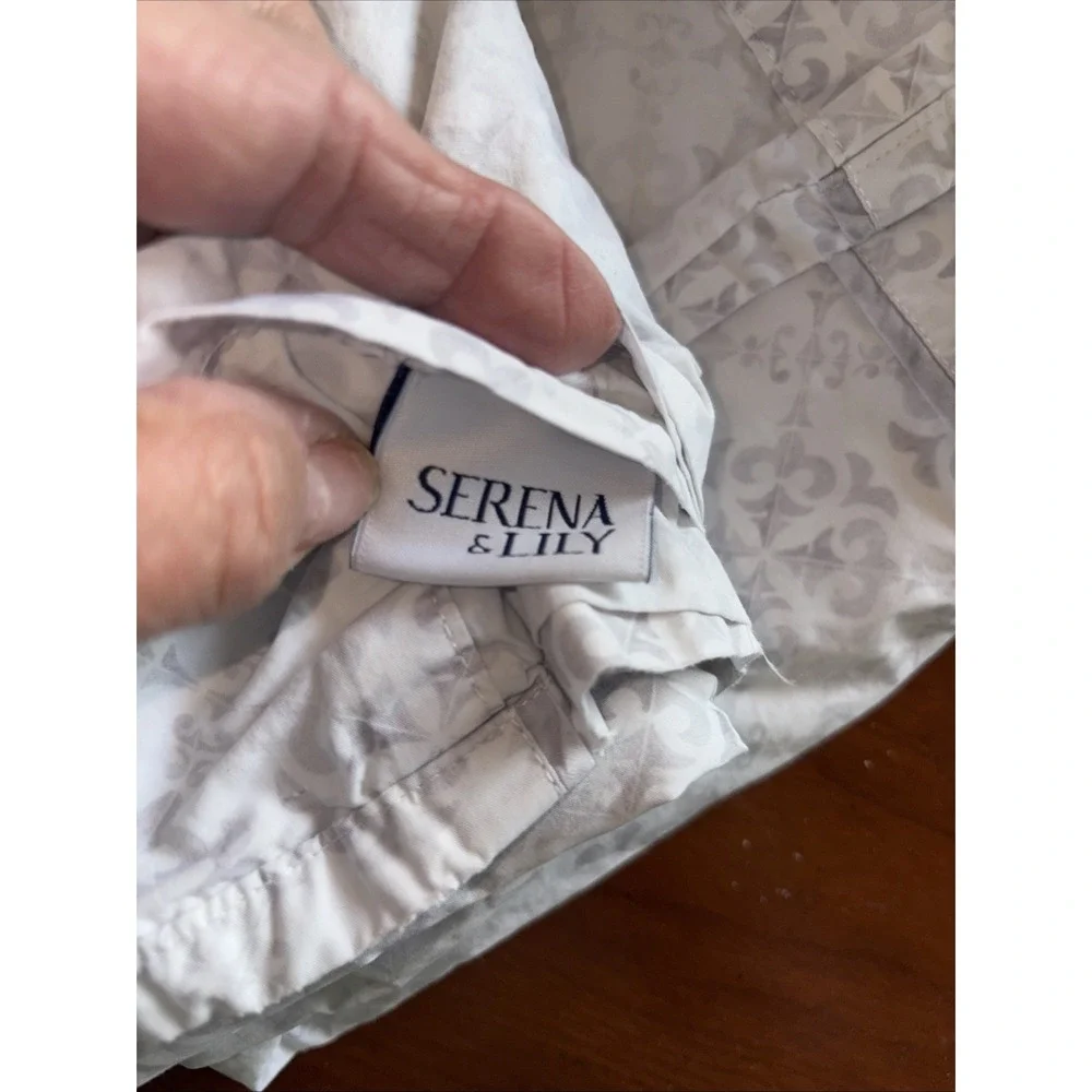 Serena & Lily Classic Ring KING Flat  Sheet‎ Gray White Geometric 100% Cotton.